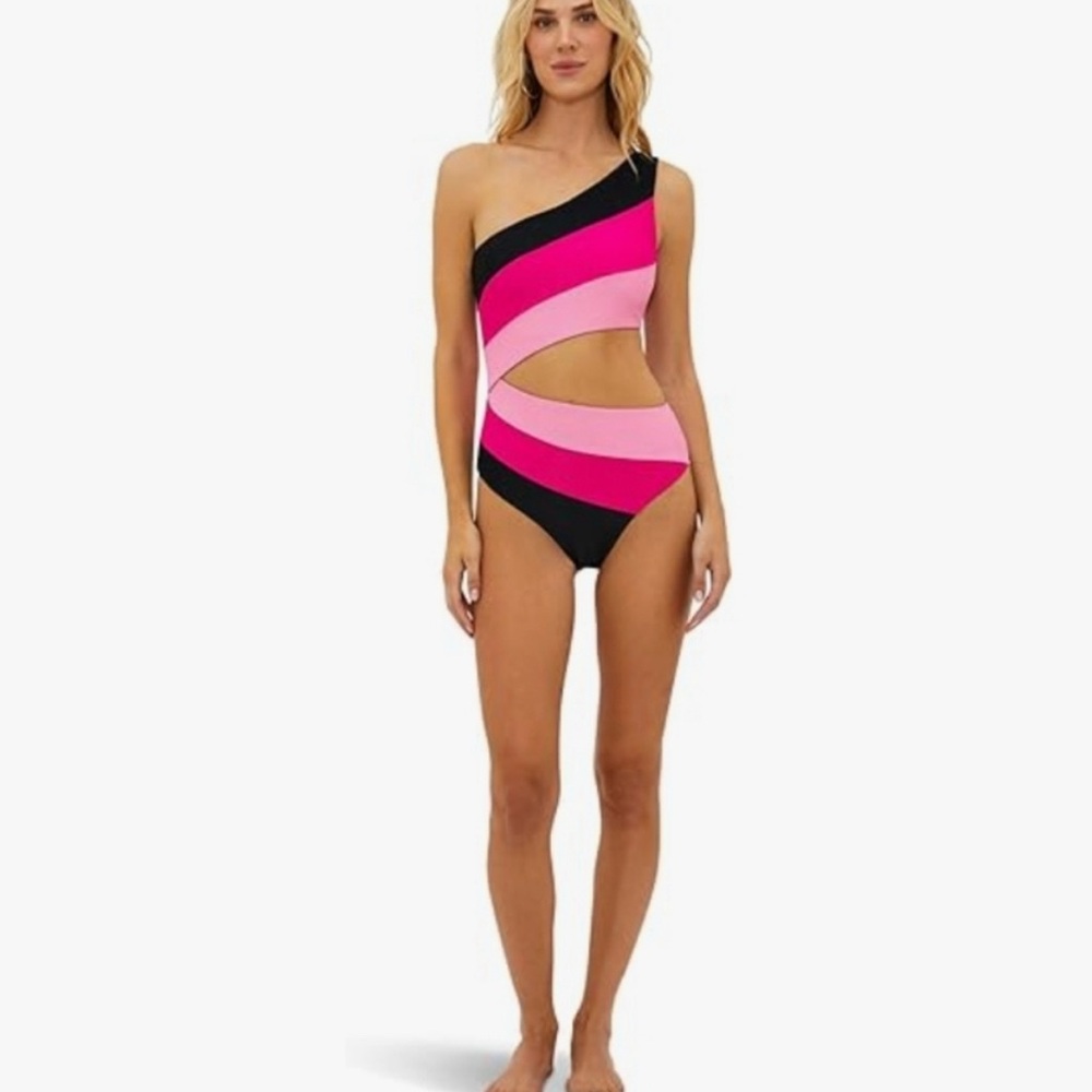 NWOT Beach Riot Joyce Cutout One Piece Colorblock Swimsuit Black/Pink Medium - Picture 4 of 16